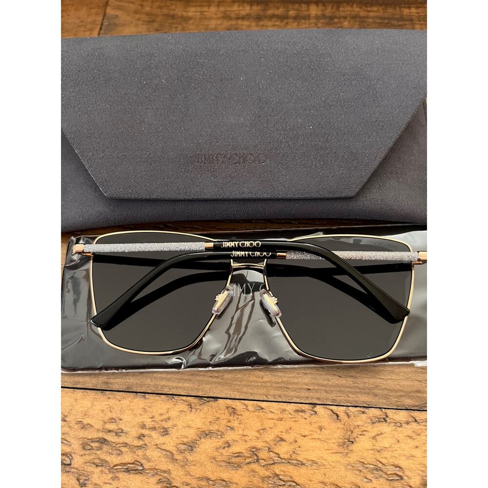 JIMMY CHOO EYEWEAR Crystal-Embellished Square Gold Frame Sunglasses NEW - Picture 6 of 10